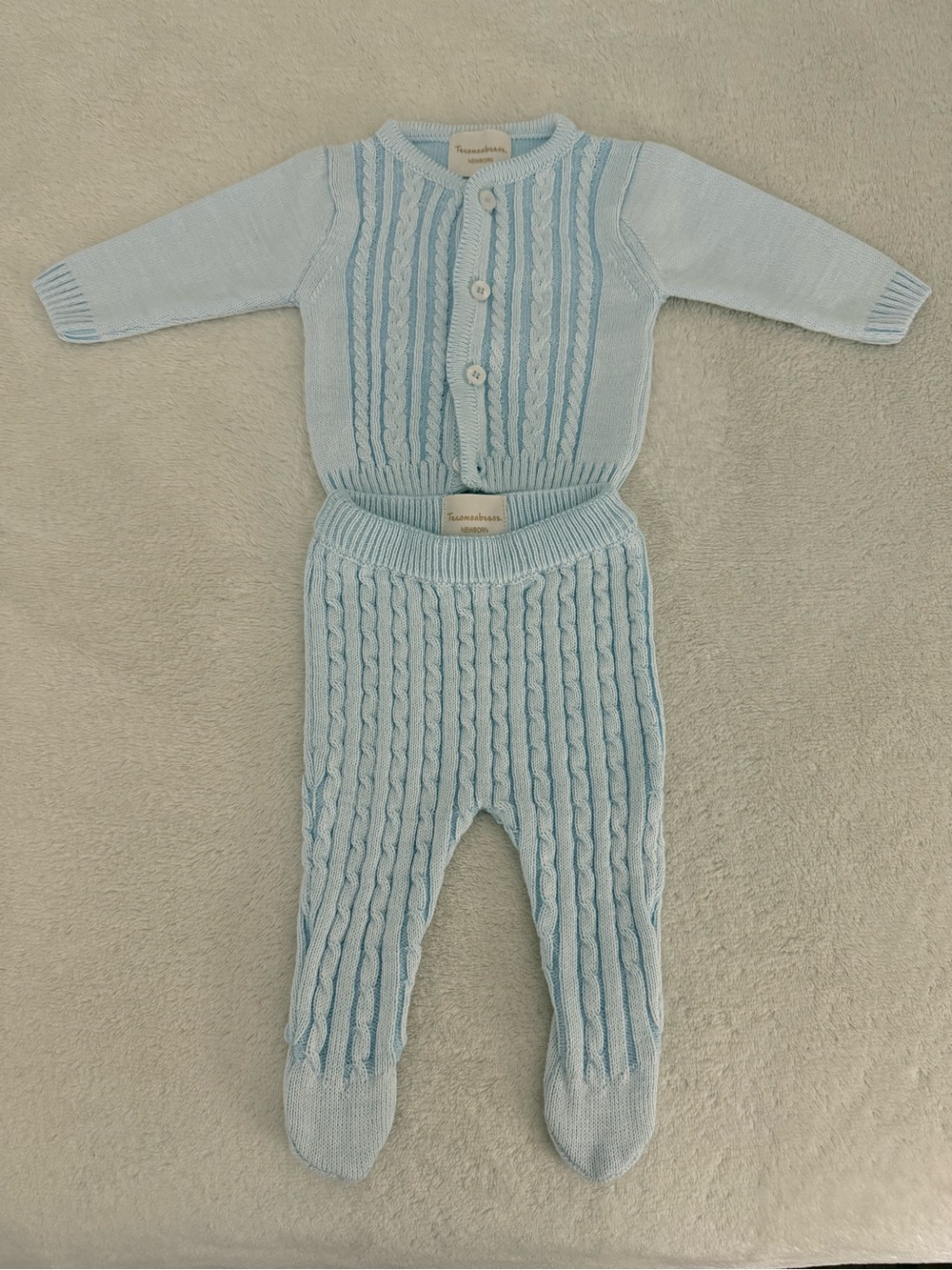 Tecomoabesos Baby Blue Cable Knit Matching Set - 2-Piece